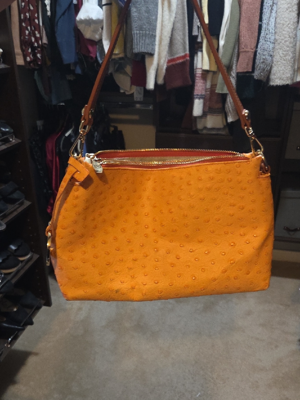 Valentina Orange Textured Genuine Leather Shoulder Bag